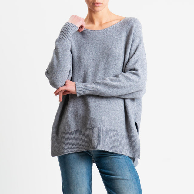 Suéter Haveone con borde acanalado y aberturas laterales - Gris