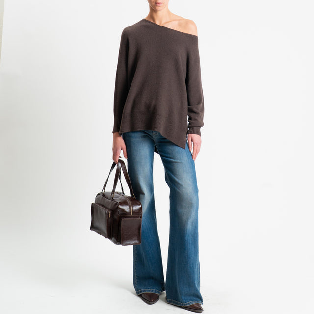 Suéter de canalé con aberturas laterales Haveone - Cacao