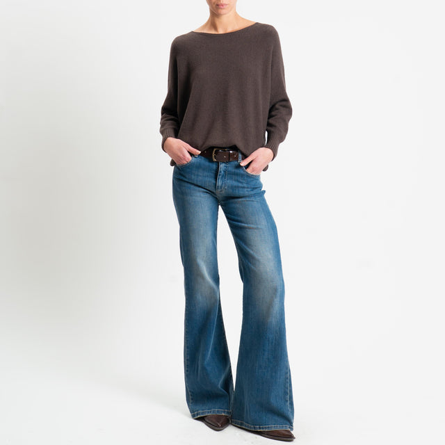 Suéter de canalé con aberturas laterales Haveone - Cacao