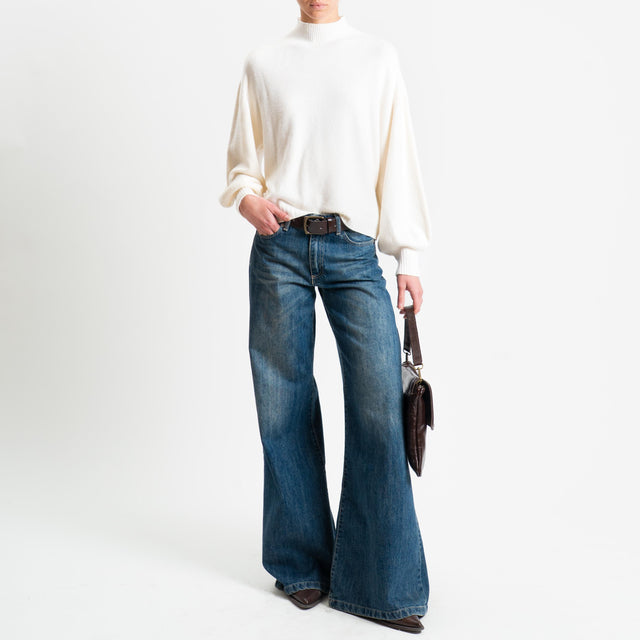 Suéter Haveone con cuello redondo y mangas abullonadas - Mantequilla