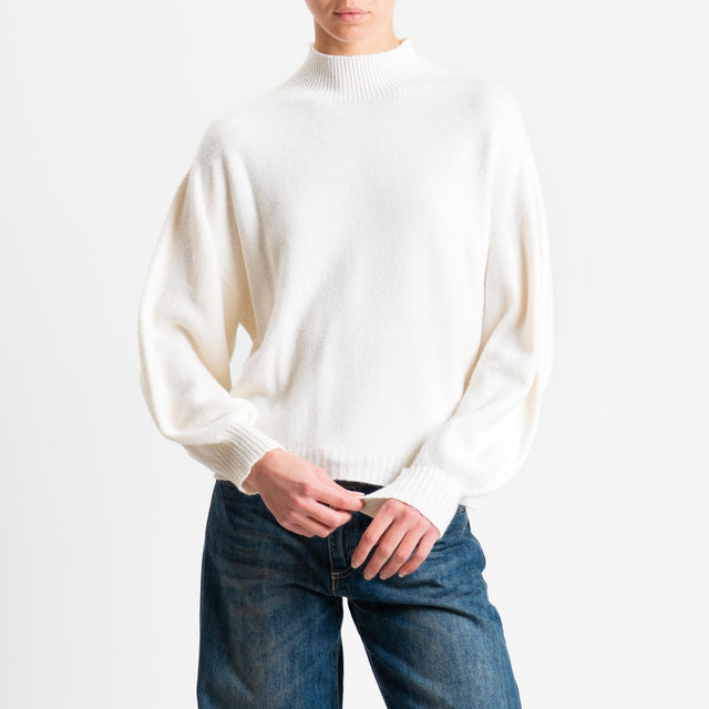 Suéter Haveone con cuello redondo y mangas abullonadas - Mantequilla