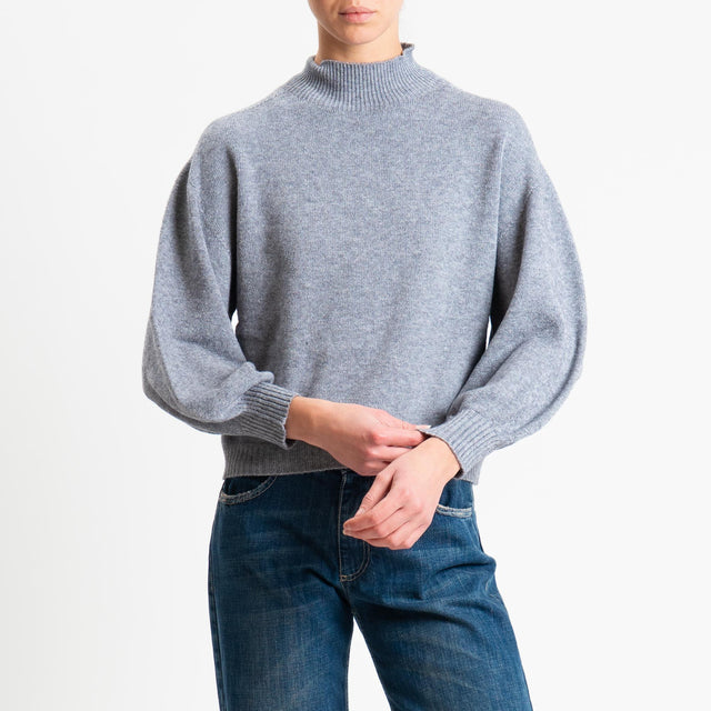 Haveone-Maglia collo montato manica palloncino - grigio