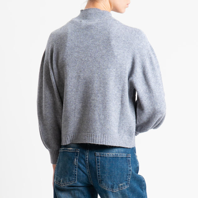 Haveone-Maglia collo montato manica palloncino - grigio