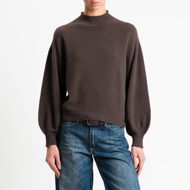 Suéter de cuello redondo con mangas populares de Haveone - Cacao