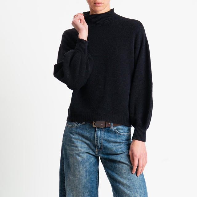 Suéter Haveone con cuello redondo y mangas abullonadas - Negro