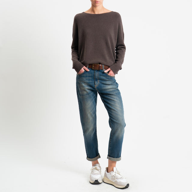 Suéter de cuello redondo acanalado Haveone - Cacao