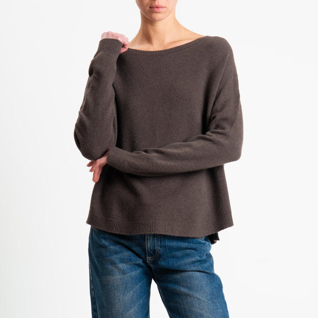 Suéter de cuello redondo acanalado Haveone - Cacao