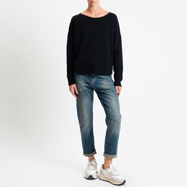 Suéter de cuello redondo acanalado Haveone - Negro