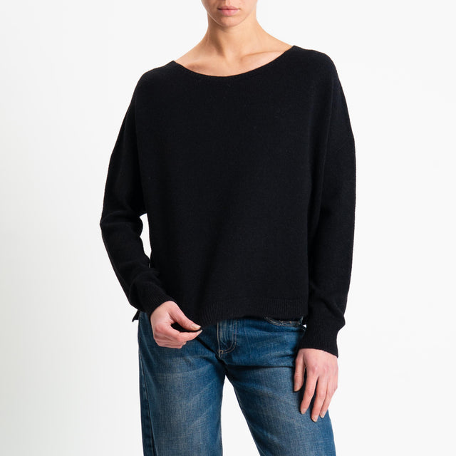 Suéter de cuello redondo acanalado Haveone - Negro