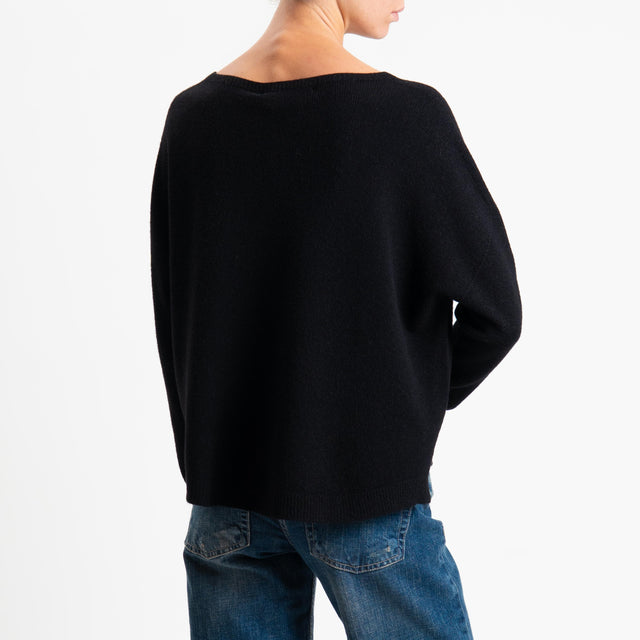 Suéter de cuello redondo acanalado Haveone - Negro