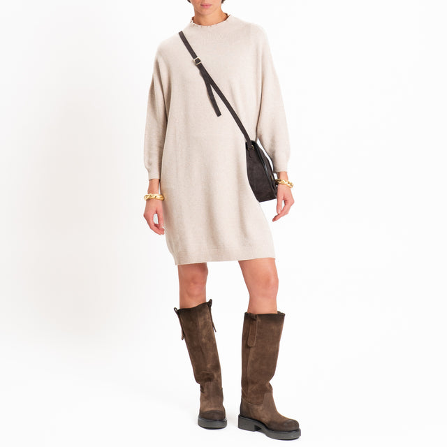 Haveone-Abito in maglia collo montato - beige