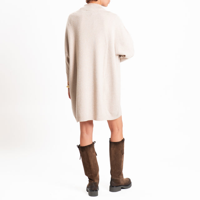 Haveone-Abito in maglia collo montato - beige
