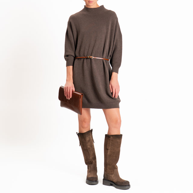 Haveone-Abito in maglia collo montato - cacao