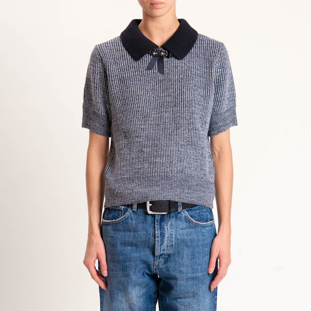 Haveone-Maglia polo melange con gioiello - nero