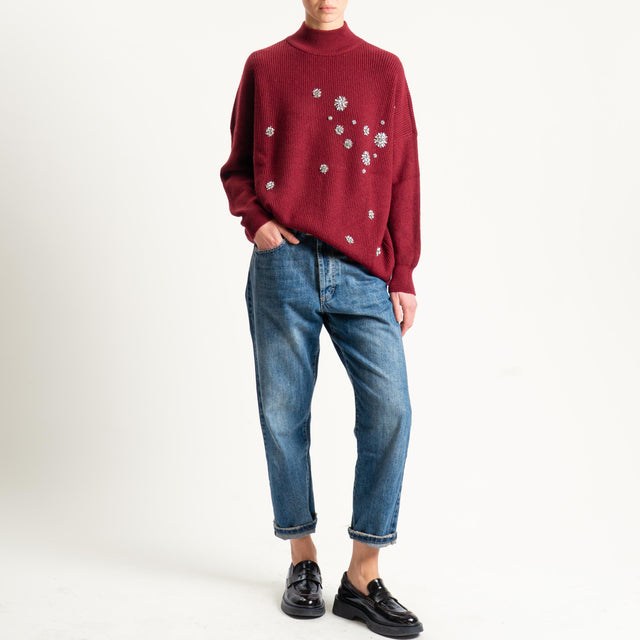 Haveone-Maglia collo montato con applicazioni - Bordeaux