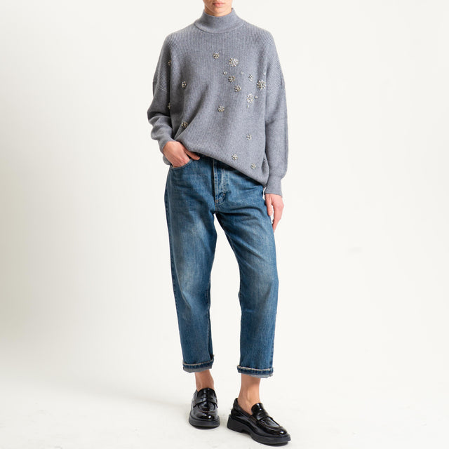 Haveone-Maglia collo montato con applicazioni - grigio