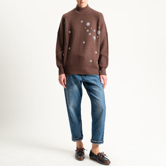 Haveone-Maglia collo montato con applicazioni - moro