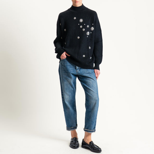Haveone-Maglia collo montato con applicazioni - nero