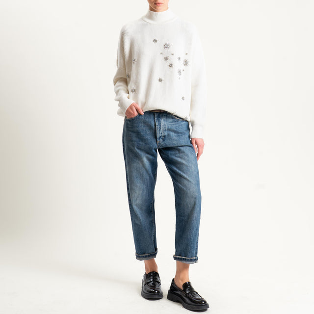 Haveone-Maglia collo montato con applicazioni - panna