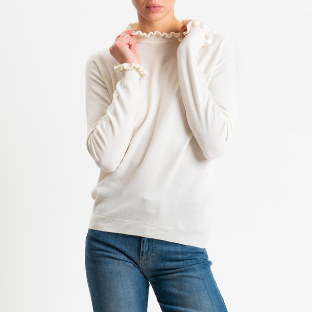 Haveone-Maglia bordi rouches - panna