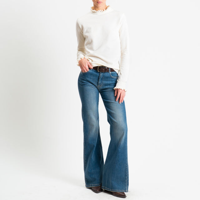 Haveone-Maglia bordi rouches - panna