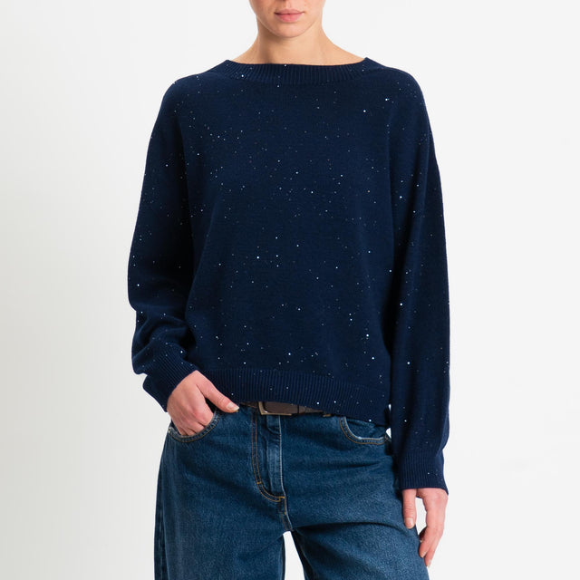 Haveone-Maglia girocollo con micro paillettes - blu
