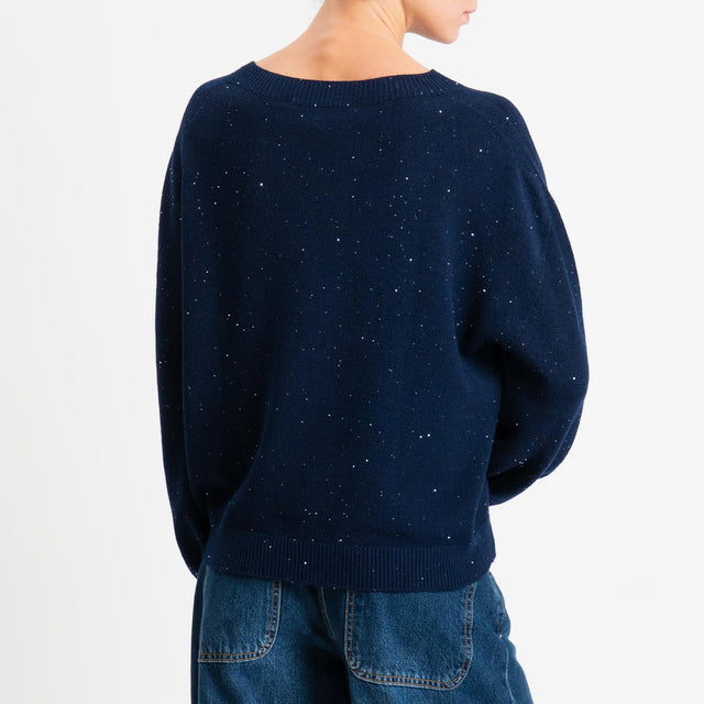 Haveone-Maglia girocollo con micro paillettes - blu