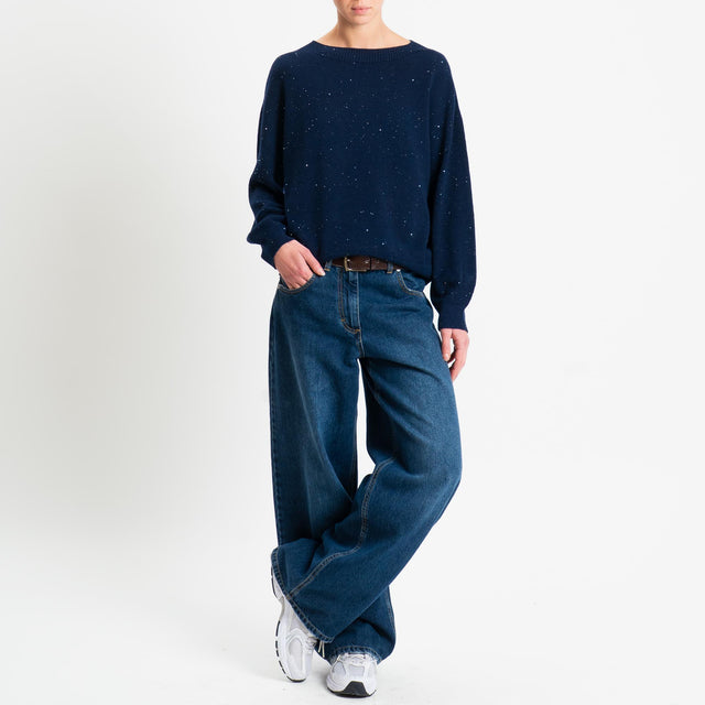 Haveone-Maglia girocollo con micro paillettes - blu