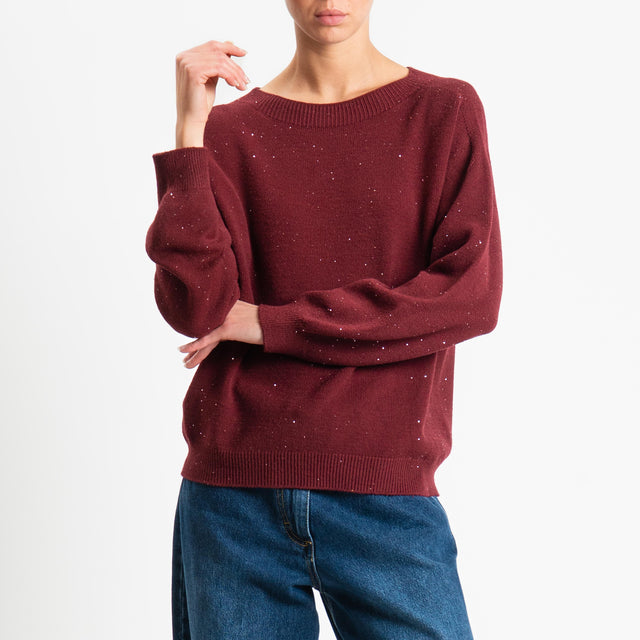 Haveone-Maglia girocollo con micro paillettes - Bordeaux