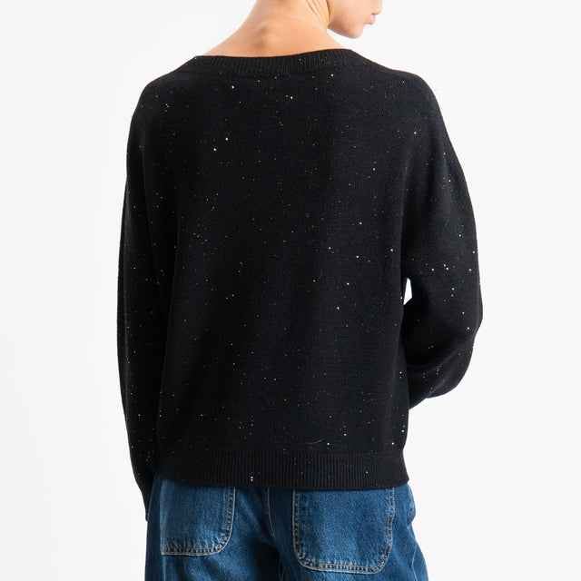 Haveone-Maglia girocollo con micro paillettes - nero