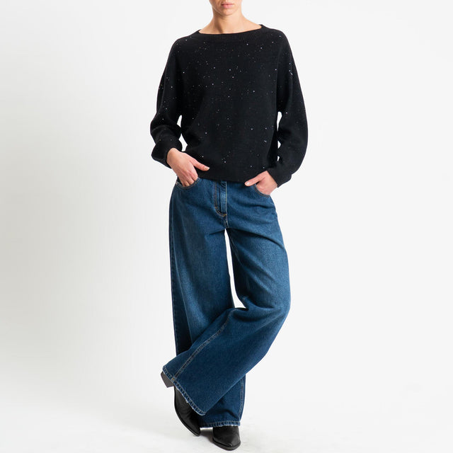 Haveone-Maglia girocollo con micro paillettes - nero