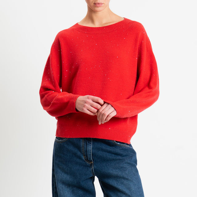 Haveone-Maglia girocollo con micro paillettes - rosso