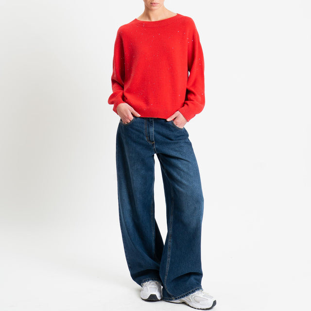 Haveone-Maglia girocollo con micro paillettes - rosso