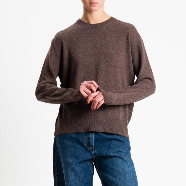 Haveone-Maglia girocollo misto lana - moro melange