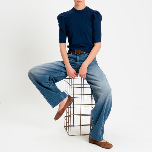 Haveone-Maglia girocollo manica sbuffo - blu