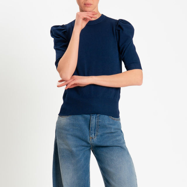 Haveone-Maglia girocollo manica sbuffo - blu