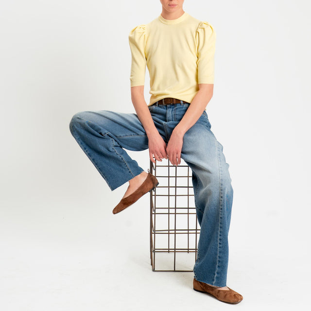 Haveone-Maglia girocollo manica sbuffo - giallo