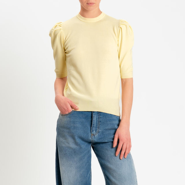 Haveone-Maglia girocollo manica sbuffo - giallo