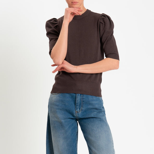 Haveone-Maglia girocollo manica sbuffo - moro
