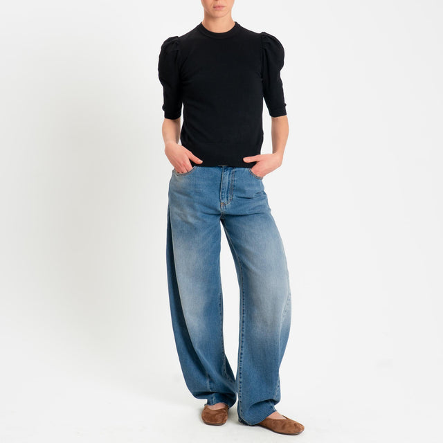 Haveone-Maglia girocollo manica sbuffo - nero