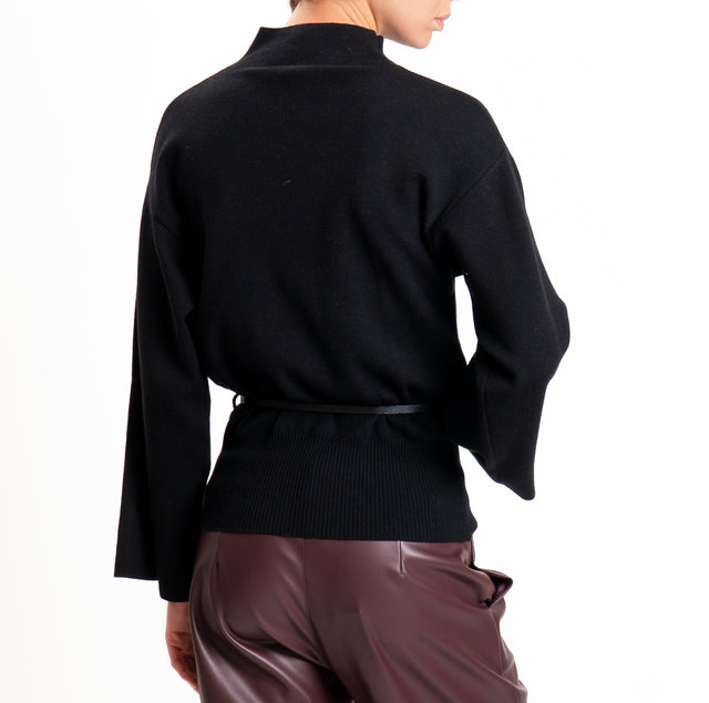 Haveone-Maglia collo montato con cintura - nero