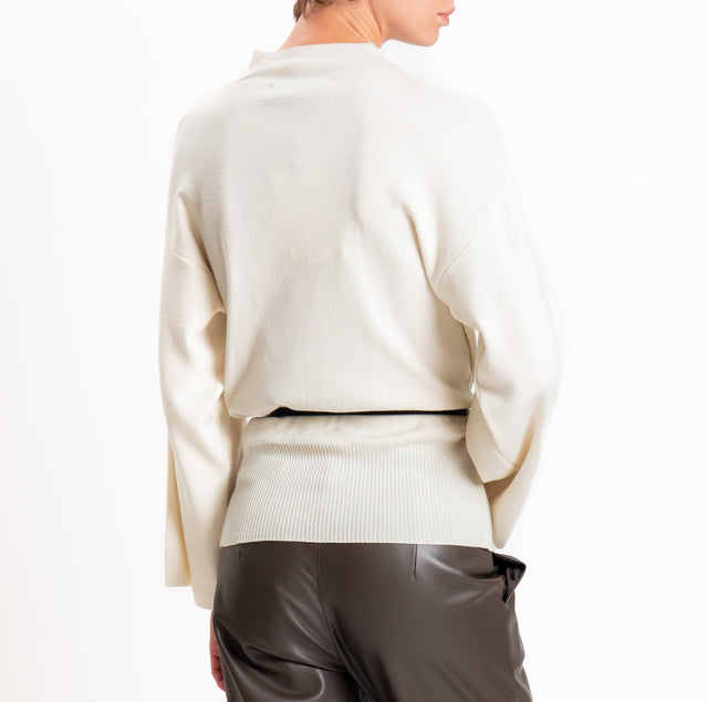 Haveone-Mock neck sweater with belt - cream