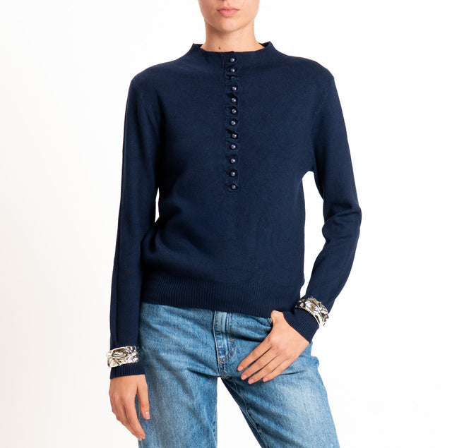 Haveone-Maglia serafino a costine - blu