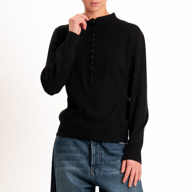 Haveone-Maglia serafino a costine - nero