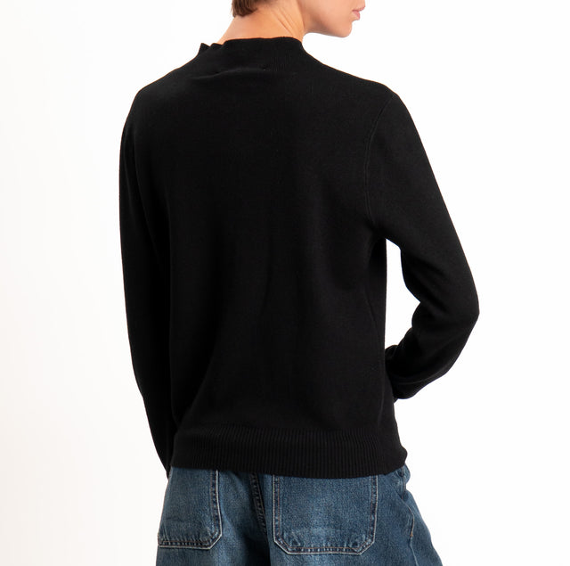 Haveone-Maglia serafino a costine - nero