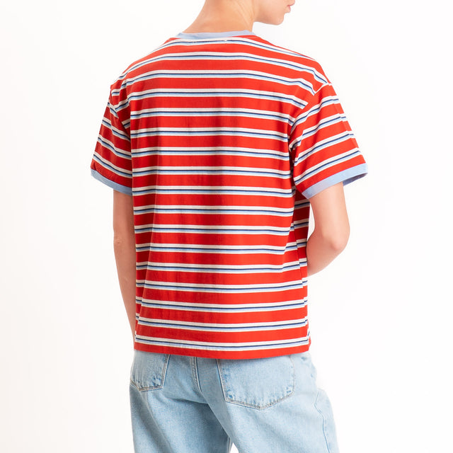 Haveone-Maglia scatola a righe cotone riciclato - cielo/rosso/cielo
