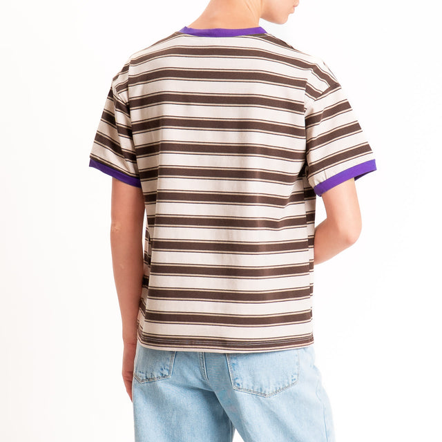 Haveone-Maglia scatola a righe cotone riciclato - viola/burro/moro