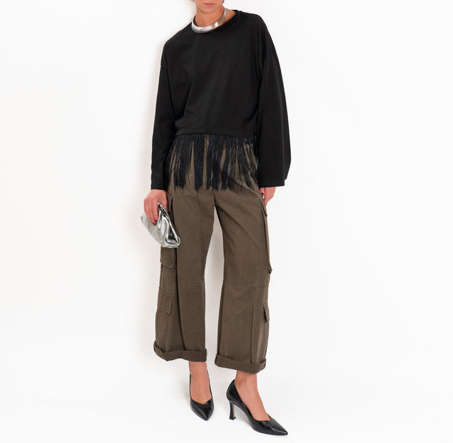 Haveone-T-shirt con frange - nero