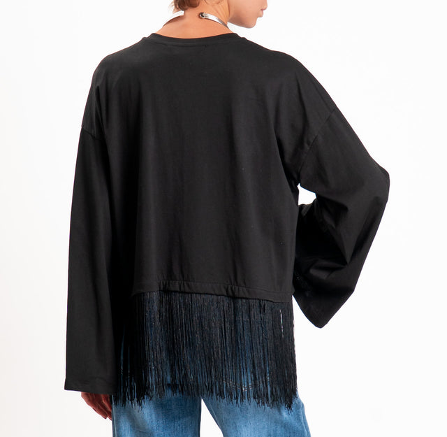 Haveone-T-shirt con frange - nero