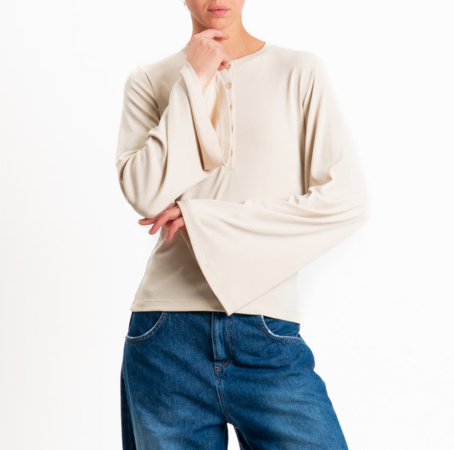 Haveone-T-shirt serafino jersey manica ampia - cacha